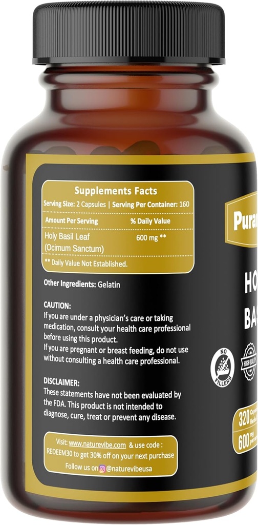Holyזיל Premium 320 קפסולות non GMO וגלוטן חינם | Herbal Supplement | 600 מ"ג Per Serve | Made with 100% Pure Herb Holy בזיל