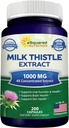 aSquared Nutrition Milk Thistle Supplement 1000mg-200 Capsules,Max Strength 4X Geconcentreerd Extract 4:1 Milk Thistle Seed Powder Herb Pillen, 1000 mg Silymarin Extract voor leverondersteuning, reiniging, detox
