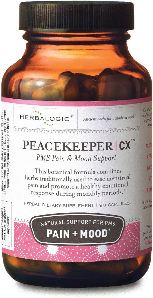 Herbalogic - Peacekeeper CX Herb Kapslid - Vähendab PMS Seotud Mood Swings - Vähendab Krampide Ja Valu Seotud Kuu Perioodid - Sisaldab Kurkum & Corydalis - 90 Cap Count