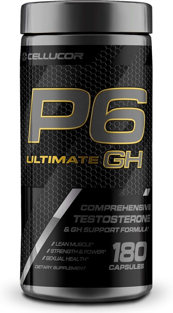 Cellucor P6 Ultimate GH Test Booster para homes, pílulas de apoio hormona de crecemento para síntese de proteínas e metabolismo de graxa, 180 cápsulas
