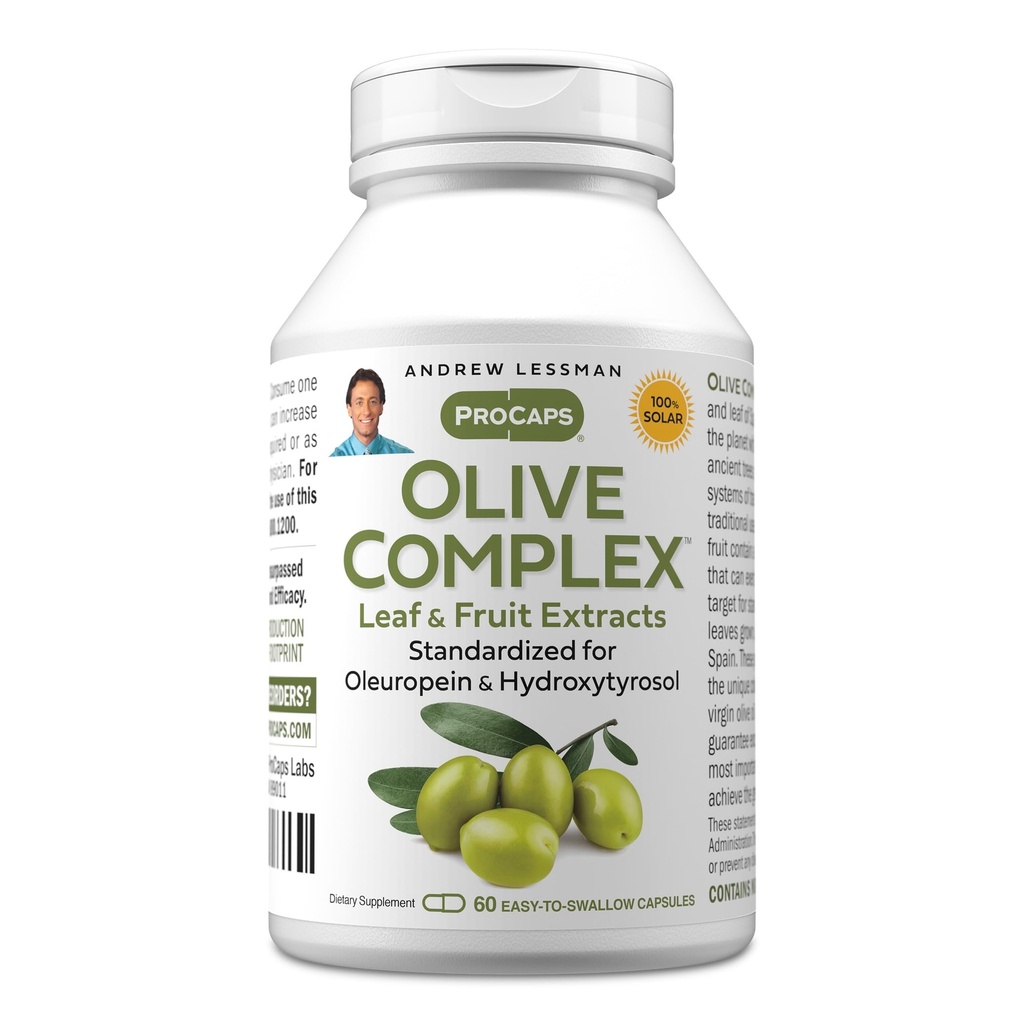 ANDREW LESSMAN Olive Complex - 60 Capsules - Leaf and Fruit Extracts. Standardized for Oleuropein and Hydroxytyrosol to Support Cardiovascular and Immune Health. Small Easy to Swallow Capsules