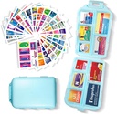 Pill Organizer with Medicine Labels 161 Labels Travel Daily Pill Container Mini Mei Medication Organizer Travel Essentials Pill Case 7 Day (Blue, 1 Pack)