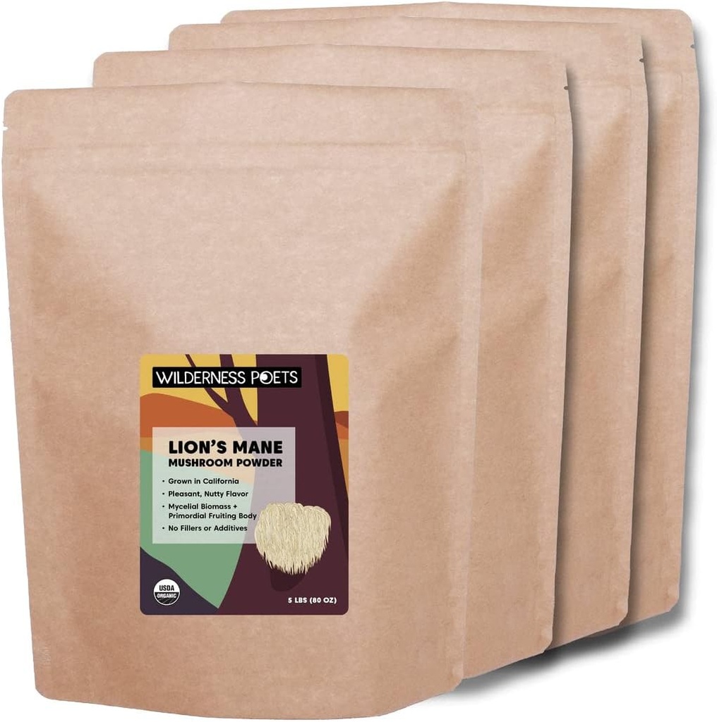 Wilderness Poets Organic Lion's Mane Mushroom Powder - Kalifornien Grown (320 Ounce - 20 pund)