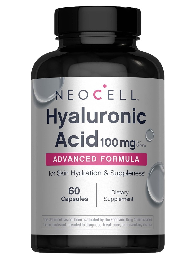 NeoCell Hyaluronic Acid Capsules | 60 Pills | 100mg | Advanced Formula Supplement | Skin Hydration & Suppleness