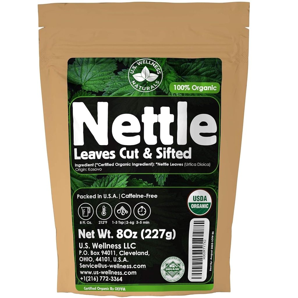 Nettle Tea - 8Oz (REAL WLLLL HARVEST)  bại sản xuất ORAGANC ORTNNC lá phóng (Urtica Dioica aka Sting Nettle) Cắt & Sifted