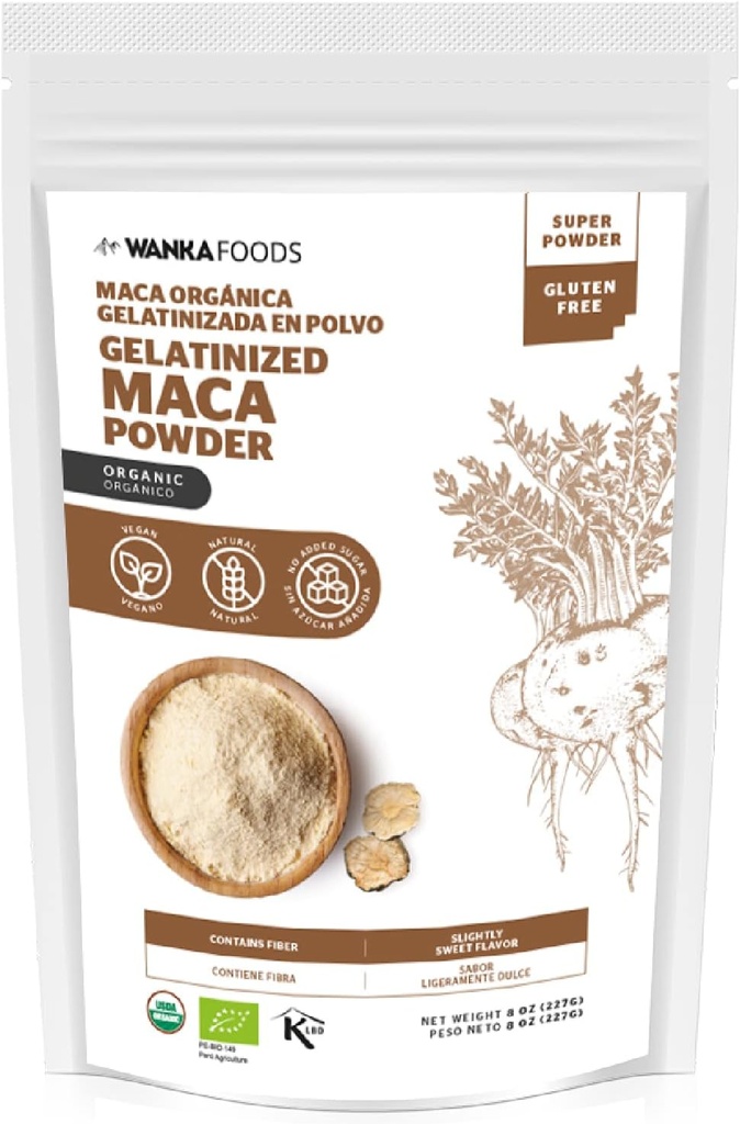 Organic Gelatinized Maca Powder, 8oz or 227g 1 Bag, Peruvian Maca Root. Vegan, USDA Organic, Non-GMO, Gluten- Free, Keto- Friendly Adaptogen used to Boost Energy, Vitality, and Endurance