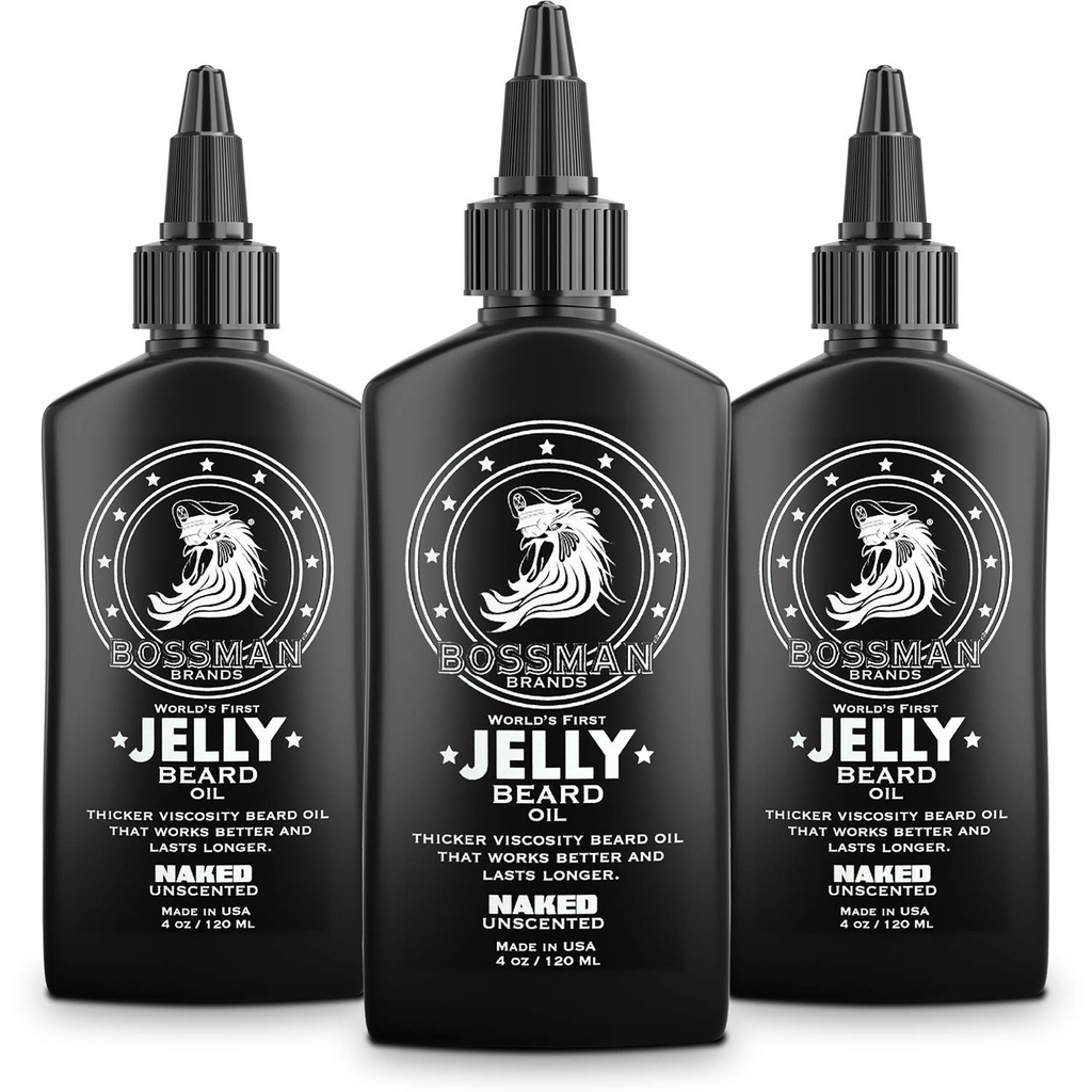 Bossman Jelly Beard Oil for Men - 3 Pack (12 oz in Total, Naked - Unscented) - Softens, Moissturizes & Conditions with Natural Ingreations