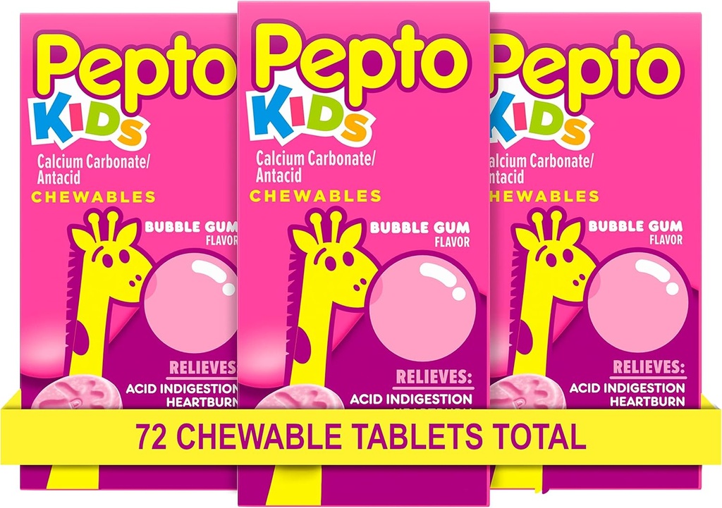 Những bàn ăn của Pepto Kid cho Heartburn, acid tiêu hóa, Sour Stemach, và Upset Stemach, Bubblegum Flavor, 72 gói (3 gói 24)
