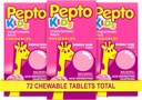 Pepto Kids Chewable Tablets for Heartburn, Киселинно разстройство, киселинно разстройство в стомаха, и разстроен стомах, Bubblegum Flavor, 72 Общо (3 Опаковки по 24)