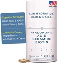 GLOW Anti Aging Supplement - Hyabest® Hyaluronic Acid, Phytoceramides, 5000 mcg Biotin, Vitamin A, C, E, Zinc - Hair Skin Nails Vitamins for Women & Men - Wrinkles & Skin Hydration - 60 Capsules