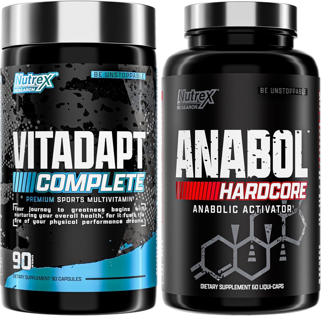Nutrex Research Anabol Hardcore & Vitadapt Complete Sports Multivitamin with KSM-66 Ashwagandha