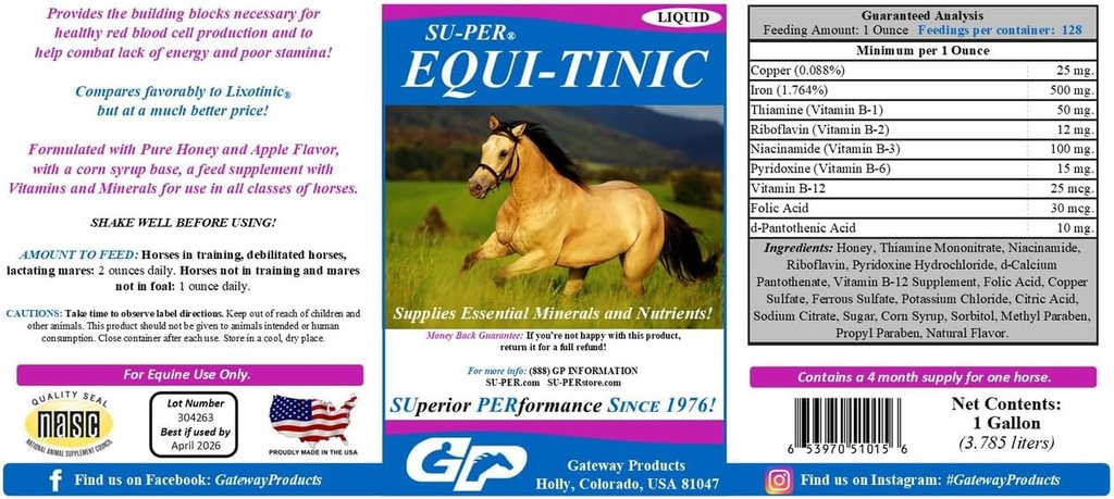 SU-PER Equi-Tinic Horse Minerals Supplemento - Minerali essenziali e nutrienti per celle sane e di energia - 1 gallina