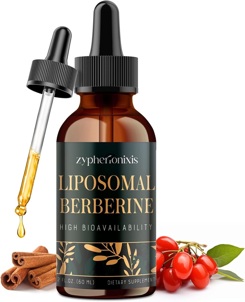 Liposomal Berberine Drops Supplement 3000mg - Wysoka Absorpcja AMPK Activator, Organic Berberine HCl Complex z Ceylon Cynamon & Ginger dla immunologicznego i trawienia (2 fl oz)