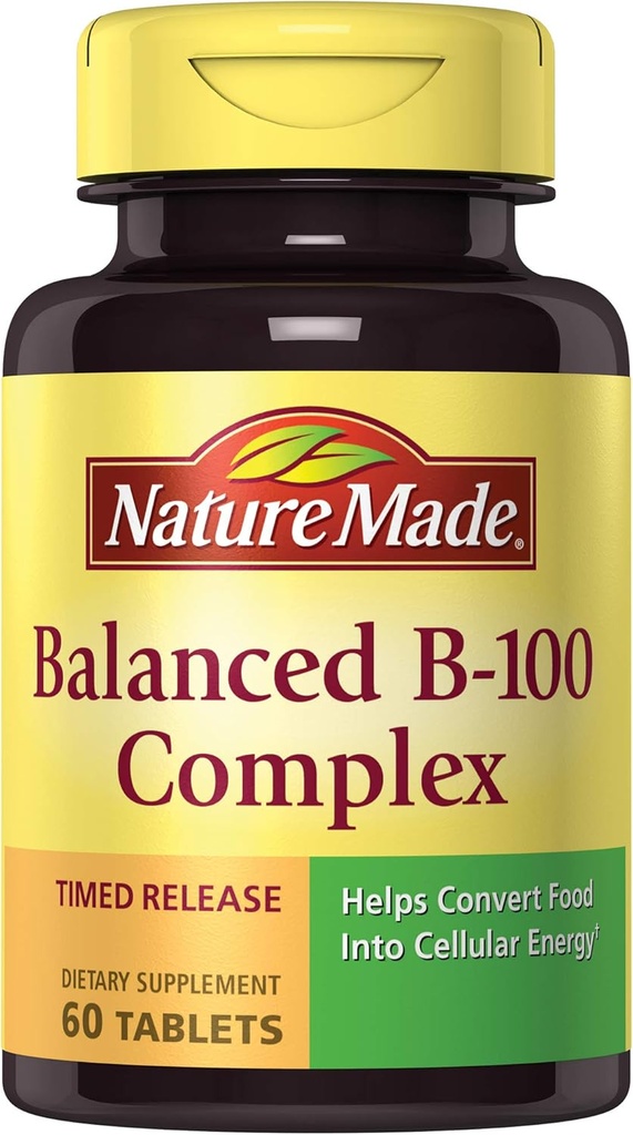 Nature Made Balanced B-100 Timed Release (Thiamin, Riboflavin, Niacin, B6, B12, Biotin, Pantothenic Acid &amp; Folic Acid) Tablets 60 Ct
