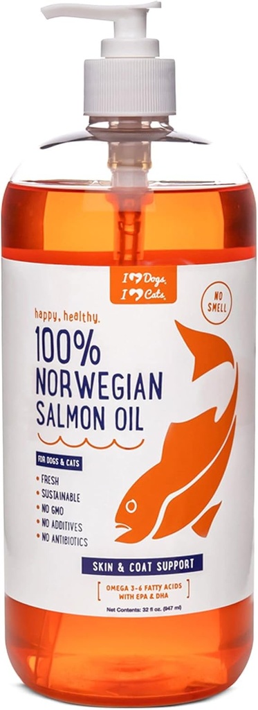 iHeartDogs Salmon Oil for Dogs and Cats - Nourishing Skin & Coat אומגה 3 שמן דגים לכלבים תומך Allergy & Itch Relief, Heart Health and Joint Health