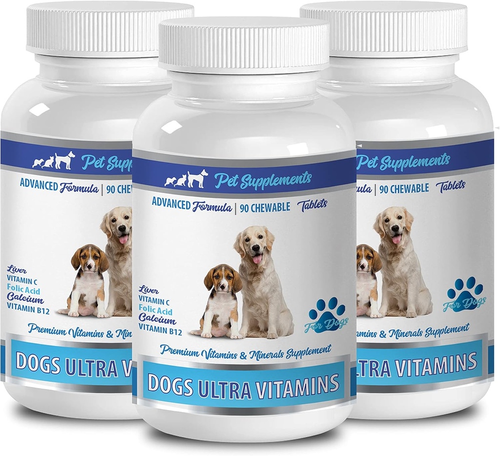 Hondenmineraal Vitaminen - Ultra Vitaminen voor Honden - Kauwen - Krachtige formule - Mineral Complex - Hondencalcium tabletten - 270 Treats (3 flessen)