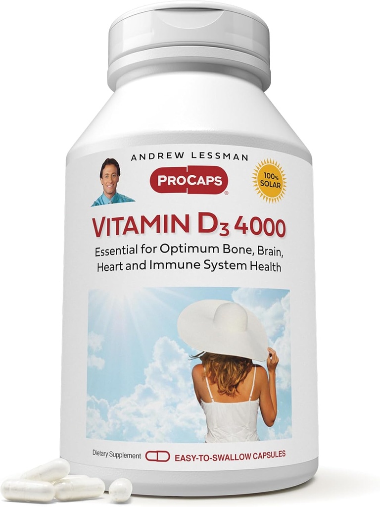 ANDREW LESSMAN Vitamin D3 4000 IU 360 Capsules - High Potency, Essential for Calcium Absorption, Supports Bone Health, Healthy Muscle Function, Immune System, More. Small Easy to Swallow Capsules