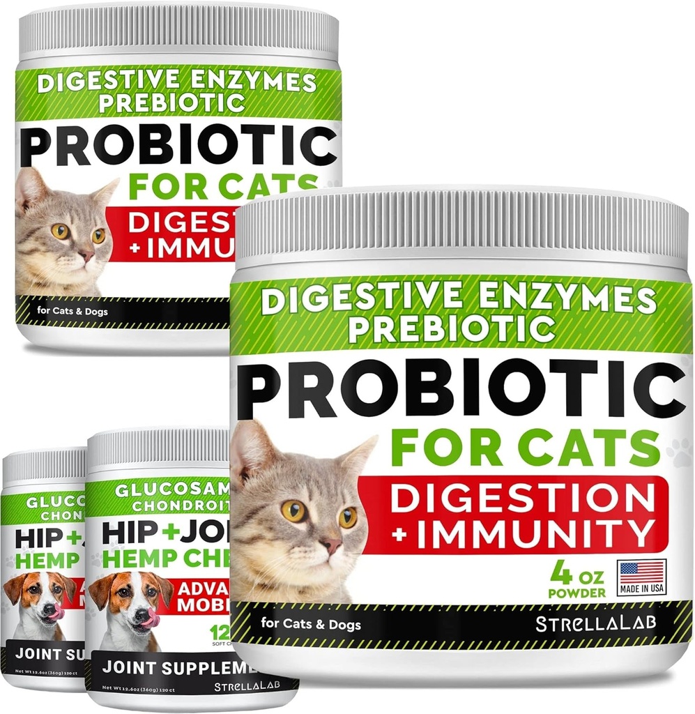 8oz Probiotics Pulver + 240ct Hanf Glucosamin Joint Supplement Bundle - Relievs Diarrhea + Gelenk Schmerzlinderung - Verdauungsenzyme + Präbiotika + Omega 3, Hanföl + Chondroitin, MSM - Made in USA