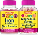 Wellyes Iron + C Kids + Magnesium Citrate Kids, Gummies Bundle - Great Tasting, bitamina osagarria, Gluten Free, GMO Free, Chewable Gummy