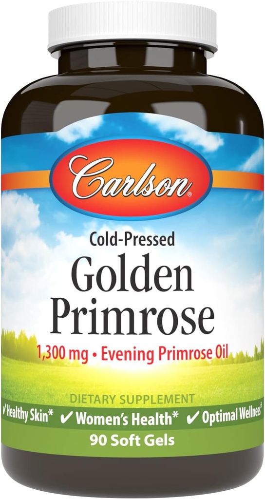 Carlson - Golden Primrose, 1300 mg Evening Primrose Oil, Cold-Pressed, 健康皮肤, 妇女健康与最佳健康, 90软胶