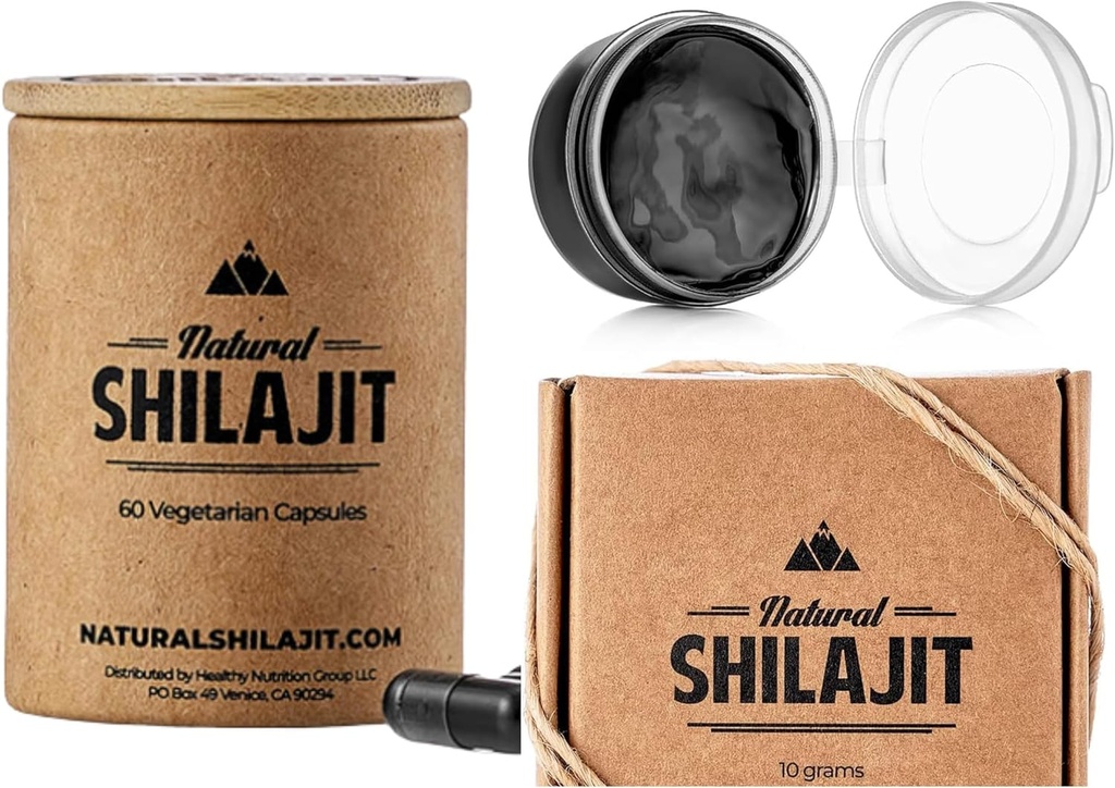 Přírodní Shilajit Resin - 10 Gram Shilajit Dodatek s Fulvic kyseliny & Trace Minerály, Plant Based Nutrients & NATURAL SHILAJIT Kapsle (1-2 Měsíce dodávky) - 60 Počet - Shilajit dodatek