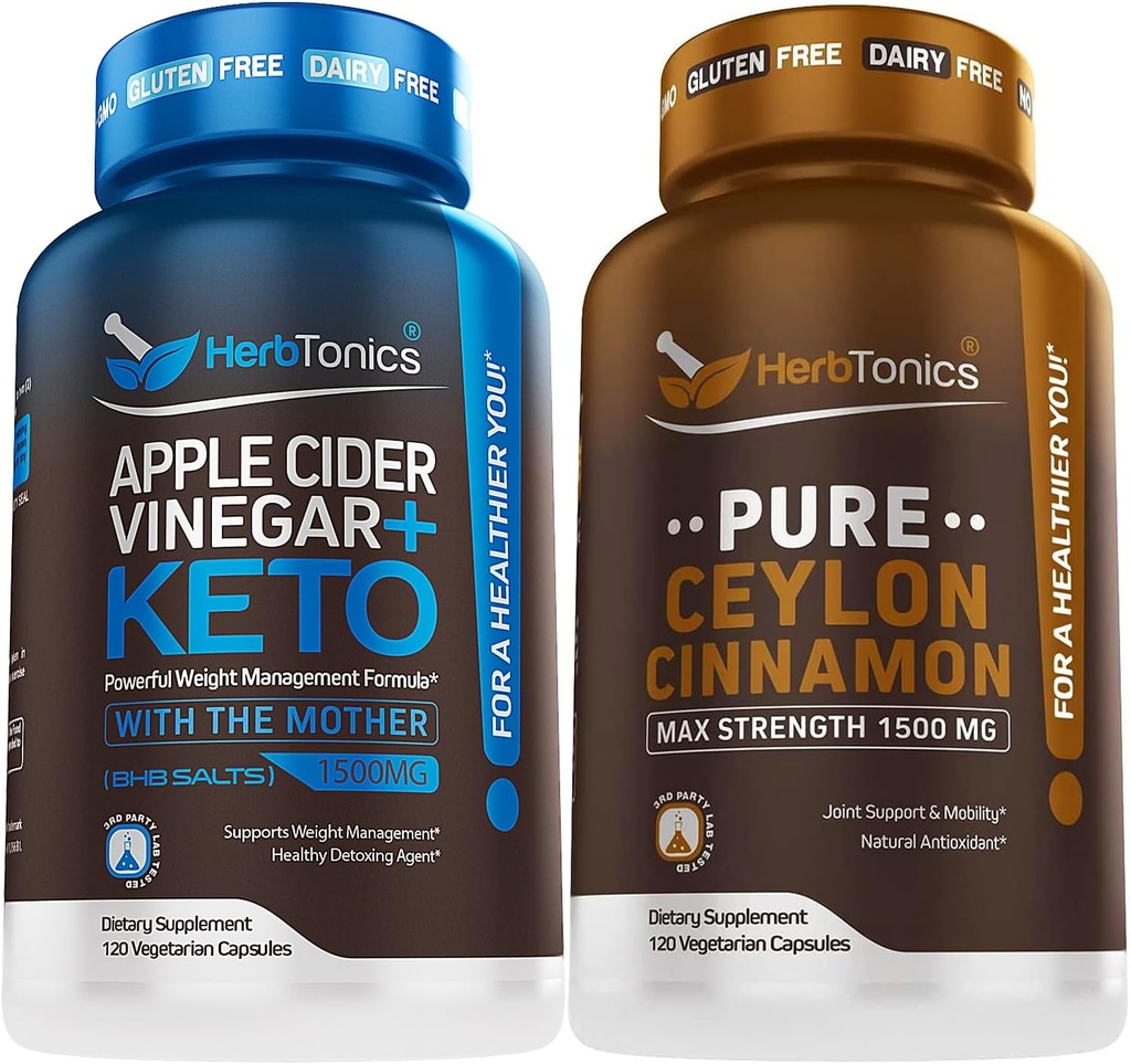 Herbtonics Apple Cider Active Capsules Plus Keto BHB, 124; riebalų degiklis & Weight Loss papildas moterims & vyrams - Premium Ceilonas Cinnamon Capsules - Efektyvus cinamono piliulės už sustiprinto sveikatingumo