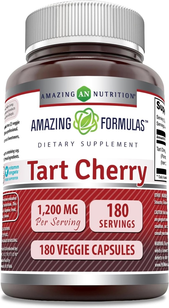 Incredibile Formulas Tart Cherry 1200 MgPer Serving | 180 capsule vegetali Supplemento | Non-GMO | Gluten Free | Made in USA