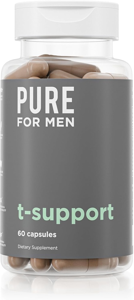 Pure for Men T-Support supplement , Vegetarian Total Support for Men with Maca, Vitamin D, " Ashwagandha, Muscle Health , Endurance, Strength, Focus, " Energy Support , 60 Capsules