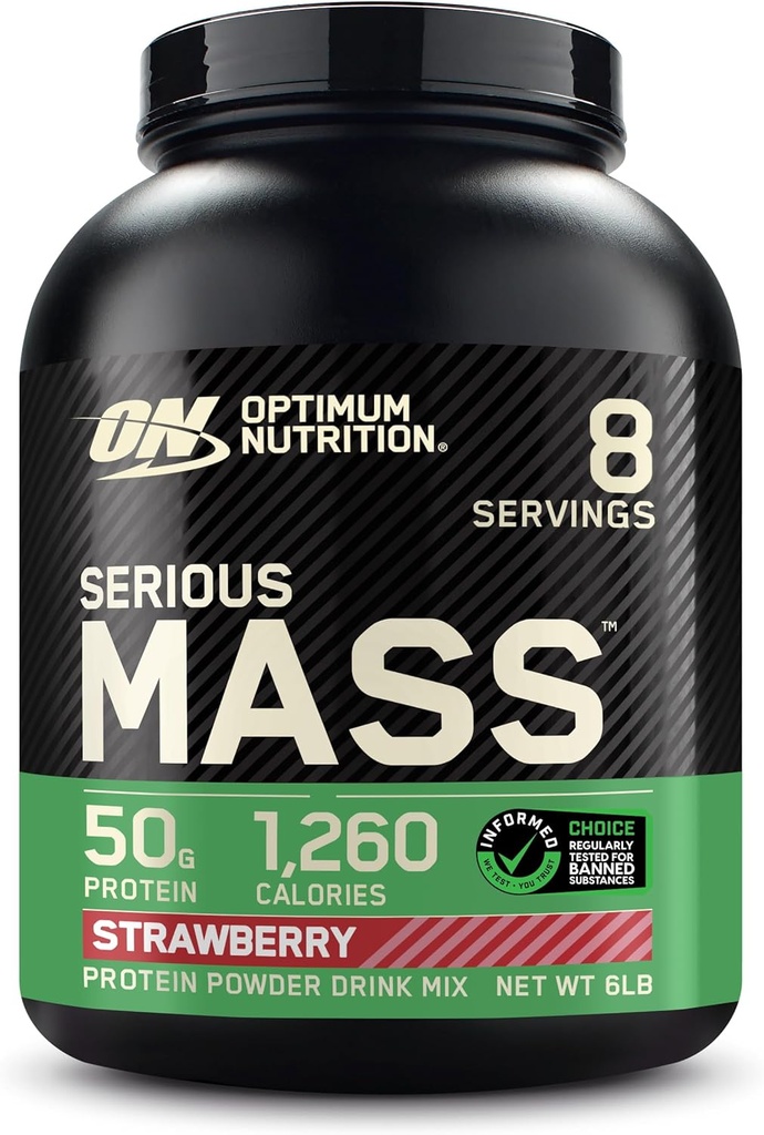 Optimālais uzturs Nopietna masa, Svars Gainer Protein Pulveris, Mass Gainer, C vitamīns un cinks Imūnsupport, kreatīns, zemeņu, 6 Dīķis (iepakojums May Vary)