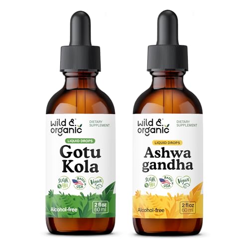 Wild & Organic Gotu Kola Tincture 2 fl oz & Ashwagandha Tincture 2 fl oz