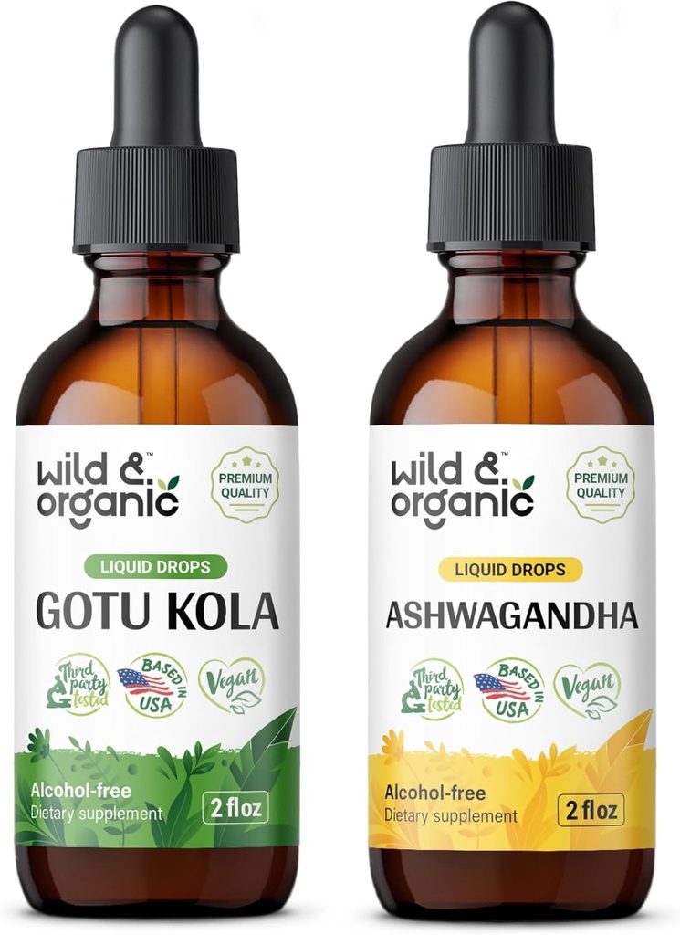 Wild & Organic Gotu Kola Tincture 2 fl oz & Ashwagandha Tincture 2