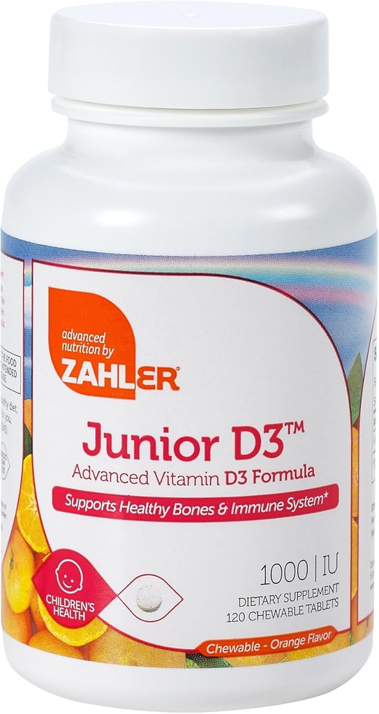 Zahler Junior D3 Chewable 1000IU, 아이 비타민 D, 아이를 위한 중대한 Tasting Chewable 비타민 D, 아이들을 위한 Optimal 비타민 D3 1000 IU, 증명된 고약, 240 Chewable 정제
