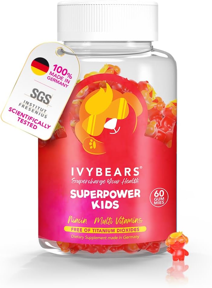 IvyBears® Superpower Kids - 면역 지원을위한 Multivitamin Gummies - 비타민 C, D2, B6, A - 완전 천연 Berry-Flavored와 함께 아이들의 면역 시스템을 강화 - 독일 - 매일 보충
