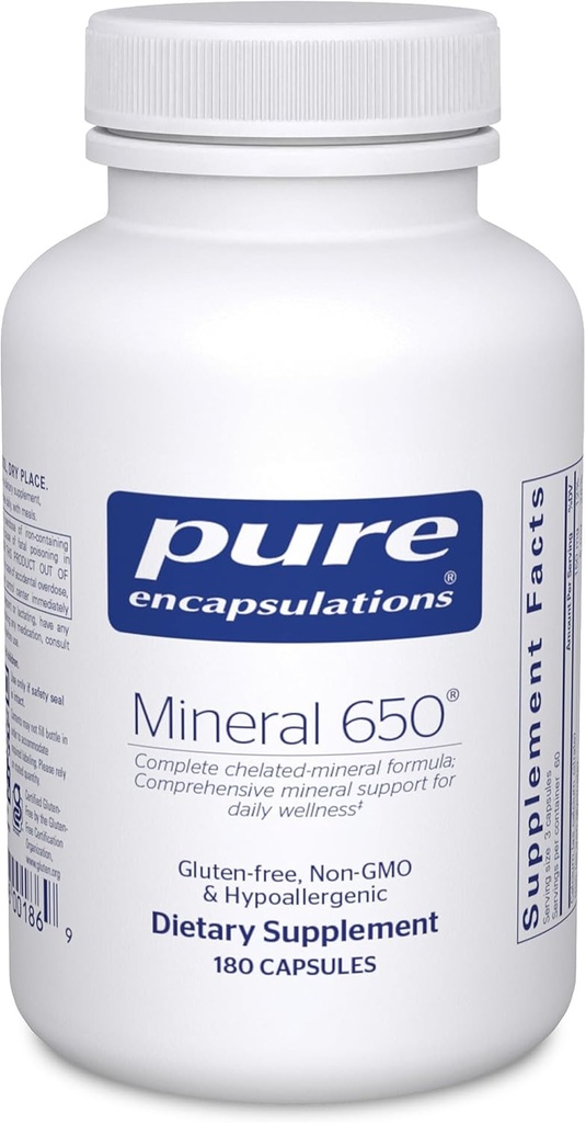 Pure Encapsulations Ásványvíz 650 db.124; Hypoallergén kombináció kiegyensúlyozott db.124; Ásványvíz 124; 180 Kapszula