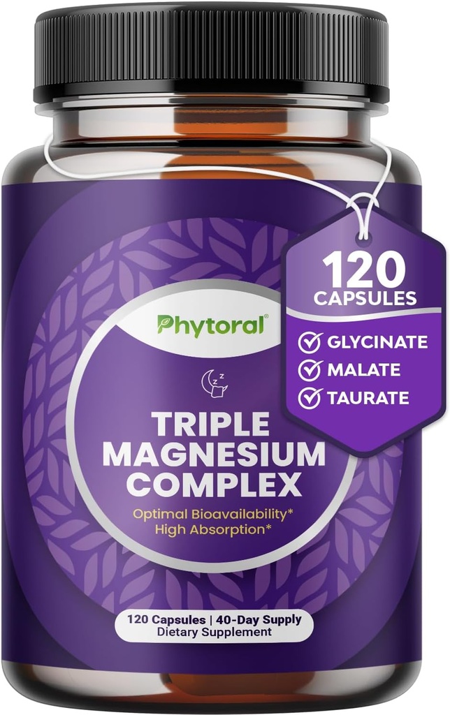 Zeer krachtige Magnesium Complex Capsules - Triple Magnesium Blend met Taurate Glycinate en Malate - 400 mg supplement Ondersteunt ontspanning en algemene Wellness Non-GMO Vegan 120 Capsules