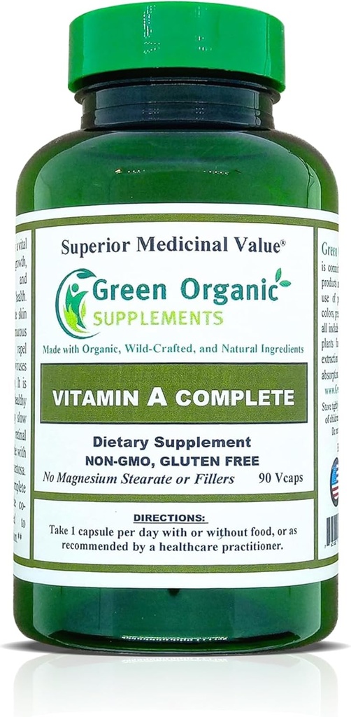 Green Organic supplements Vitamin A, Retinyl Palmitate, 90 VCaps, 15000IU, Hand Made, Non-GMO, " Gluten Free (Pack of 1)