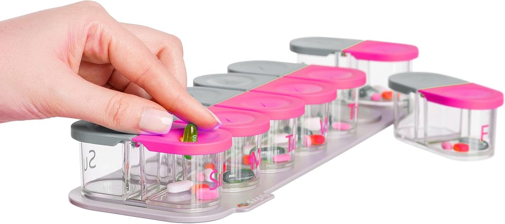 Sagely SMART XL Weekly Pill Organizer - extra large 7 day AM/PM Pill Box 2 Times a Day with Free Reminder App (Large enough to Fit Fish Oil, Cod Liver Oil, Vitamin D supplements " Vitamins) (Pink/Gray)