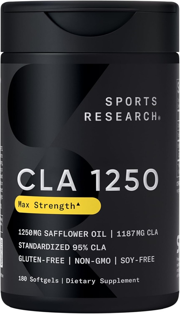 Recherche sportive CLA - 1250mg avec acide linoléique conjugué actif pour les hommes et les femmes.