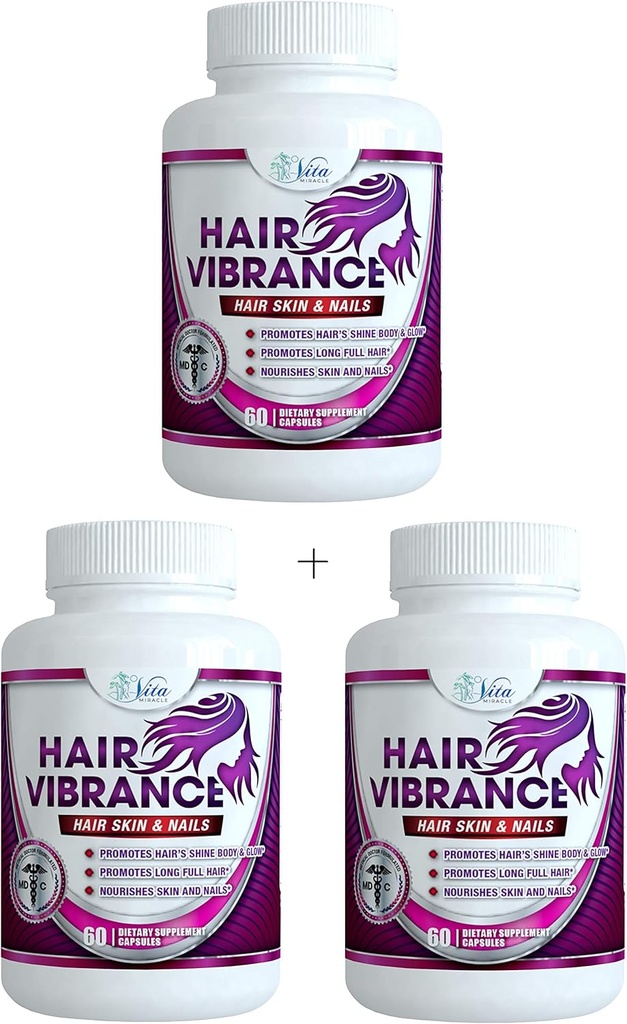 Cabelo Vibrance Skin and Nails Vitaminas - Dr. Formulado con 15000mcg Biotina para o crecemento do cabelo e 23 Crecemento do cabelo Vitaminas para cabelos máis longos e cabelos máis saudables e pestanas (3 Pack)