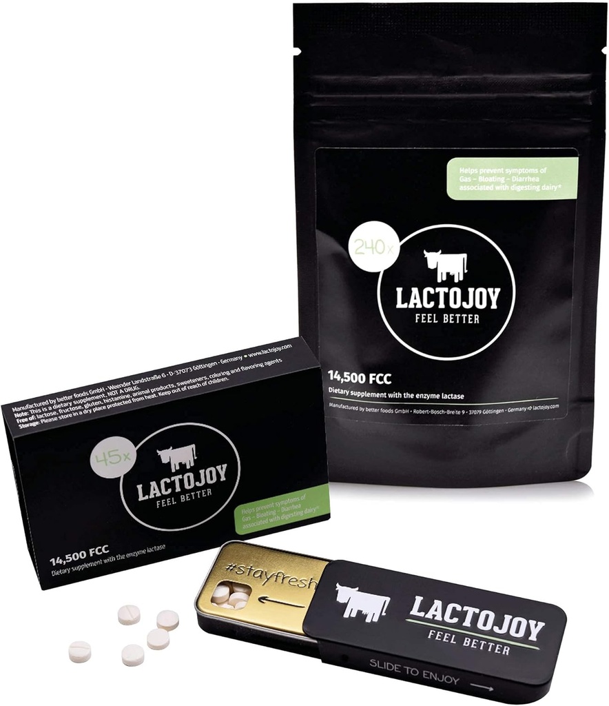 LactoJoy Lactase Pills Bundle di 45 Pcs. e Refill Pack I potenti enzimi di lattasi per l'intolleranza del lattosio I Lattasi Ultra Pure per una migliore digestione I No Silicon Dioxide, Nessun aroma artificiale