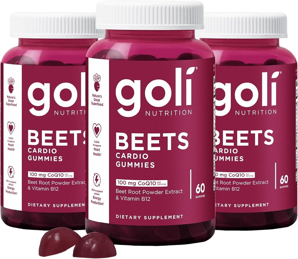 Goli Nutritional Supplement, Beets Cardio Gummy, 180 Count(3 pakkaus 60), 100mg CoQ10 & Beet Root Extract - Gluteeniton, vegaaninen, ei-GMO, ja liivate-vapaa.