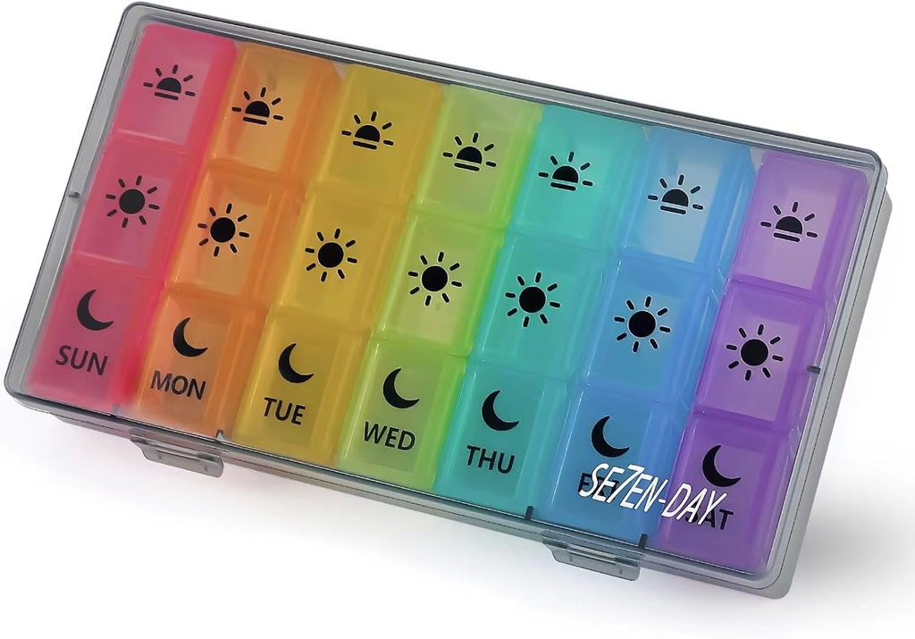 Tygodniowe pudełka na tabletki i pojemnik na tabletki do podróży Organizator 7 dzień 3 razy w ciągu dnia Duże Komory Medication Reminder Daily Pill Container for Fish Oil Vitamins Kapsułki i suplementy, Gray