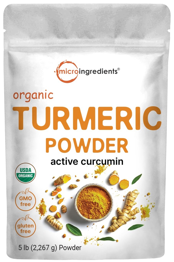 Organic Turmeric Powder, 5 Pounds | Rich in Active Curcumin | Pure Turmeric Supplement | Antioxidant Support for Joint & Immune Health | Non-GMO, Vegan Friendly, India Origin