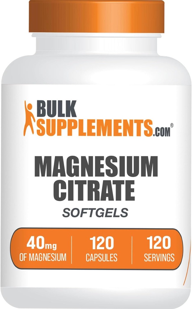 BulkSupplements.com Magnesium Citrate Softgels - Magnesium Supplement, Magnesium Citrate Supplement - Gluten Free, 1 Softgel для сервірування (40mg Magnesium), 120 Count (Pack of 1)