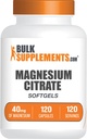 BulkSupplements.com Citrato de magnesio Softgels - Suplemento de magnesio, Suplemento de Citrato de magnesio - Gluten Free, 1 Softgel por Serving (40 mg de Magnesio), 120 Conde (Pack de 1)