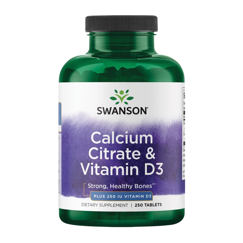 Swanson Calcium Citrate & Vitamin D for Strong Bones, 250 Tablets | Helps Build and Support Strong Bones; Full Spectrum Formula Features Plant-Based Ingredients Without Unnecessary Processing