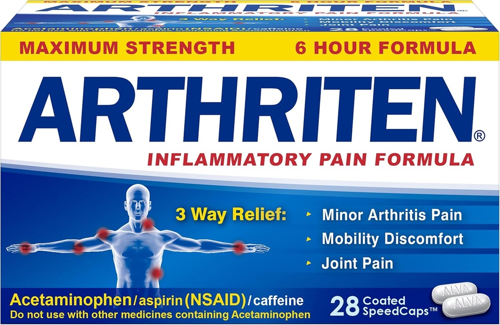 Inflammatory Pain Formula Caplets with 3 Active Ingredictions: Aspirin, Acetaminophen & Caffeine, White, 28 Count (Pack of 1)