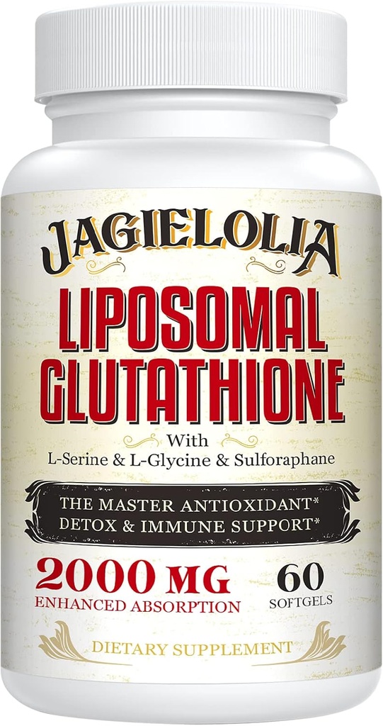 Liposomal Glutathione 2000 mg с L- Serine, L- Glycine & Sulforaphane, Active L- Glutathione Уникална формация за усилване на абсорбцията - Master Antioxidant, Detoxifying & Имунни, 60 Softgels