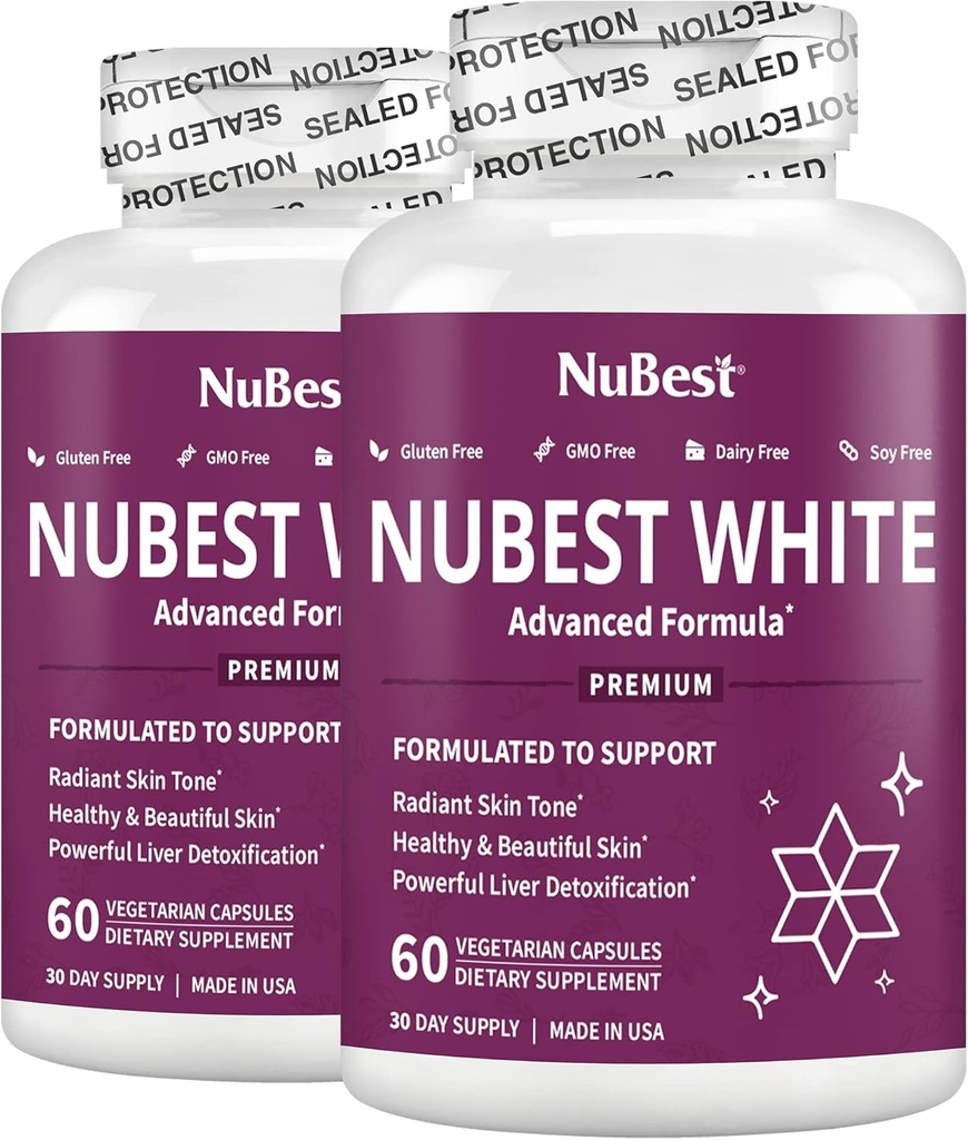 NuBest White - Skin Whitening Supliment, Supliment pentru Anti imbatranire cu glutatione, Vitamina C, E, B2, Milk Thistle Extract, Ceai verde extract pentru iluminat si stralucire ambalaj 2