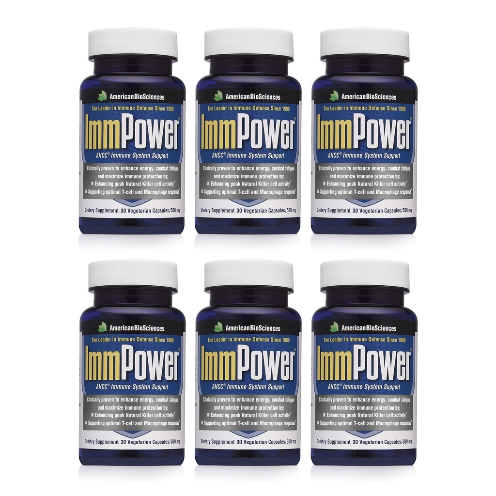 American BioSciences ImmPower AHCC Mushroom Supplement 6-Pack, Enhanced Immune Support, Natural Killer Cell Activity and Cytokine Production, 30 Vegetarian Capsules, 500 milligrams per Capsule